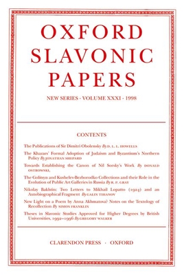Oxford Slavonic Papers New Series Volume XXXI