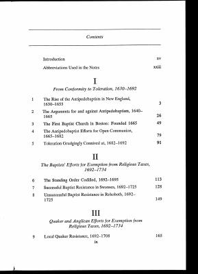 NEW ENGLAND DISSENT, 1630-1833: THE BAPTISTS AND THE SEPARATION OF CHURCH AND STATE (CENTER FOR THE STUDY OF THE HISTORY OF LIBERTY IN AMERICA). TWO VOLUMES