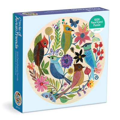 Image for Circle of Avian Friends 1000 Piece Round Puzzle from Galison - Challenging Puzzle with Stunning Art of Birds and Flowers by Geninne Zlatkis, Thick and Sturdy Pieces, Makes a Great Gift!