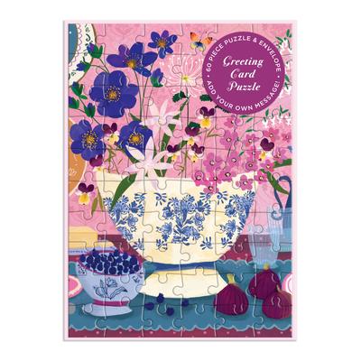 Galison Art of The Table Floral Greeting and Jigsaw Puzzle Card Includes Color Coordinated Envelope and Sticker Seal