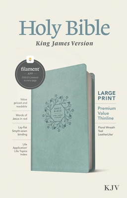 Image for KJV Large Print Premium Value Thinline Bible, Filament-Enabled Edition (Red Letter, LeatherLike, Floral Wreath Teal)