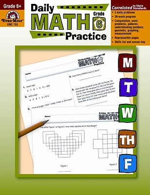 Evan-Moor Daily Math Practice, Grade 6, Homeschool & Classroom Workbook, Multiplication, Division, Ratios, Percent, Word Problems, Geometry, Exponents, Fractions, Reproducible Worksheets