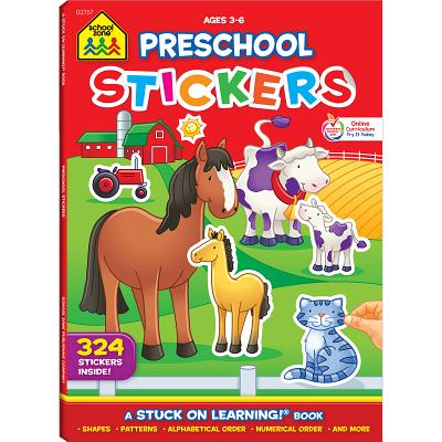 School Zone Stickers for Preschool Workbook: Preschool to Kindergarten, 324 Stickers, Shapes, Patterns, ABC's, Numbers, and Letters (Stuck on Learning Book Series)