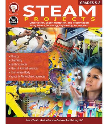 Mark Twain STEAM Projects Activity Book, Grades 5-8 Workbook With Physics, Chemistry, Biology, Anatomy, Space, and Earth Science Activities, Classroom or Homeschool Curriculum