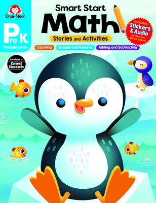 Evan-Moor Smart Start Math, PreK Workbook, Stickers, Audio Read Alouds, Stories and Activities, Learn Numbers, Counting, Measurment, Addition, . (Smart Start: Math Stories and Activities)