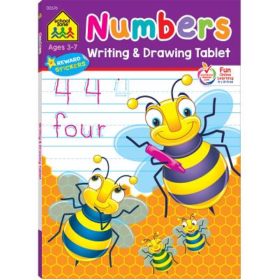 School Zone Numbers Writing & Drawing Tablet Workbook: 96 Pages, Preschool, Kindergarten, 1st Grade, Ruled Lined Paper, Tracing, Counting, Stickers, Ages 3 to 7 (Easy-Tear Top Bound Pad)
